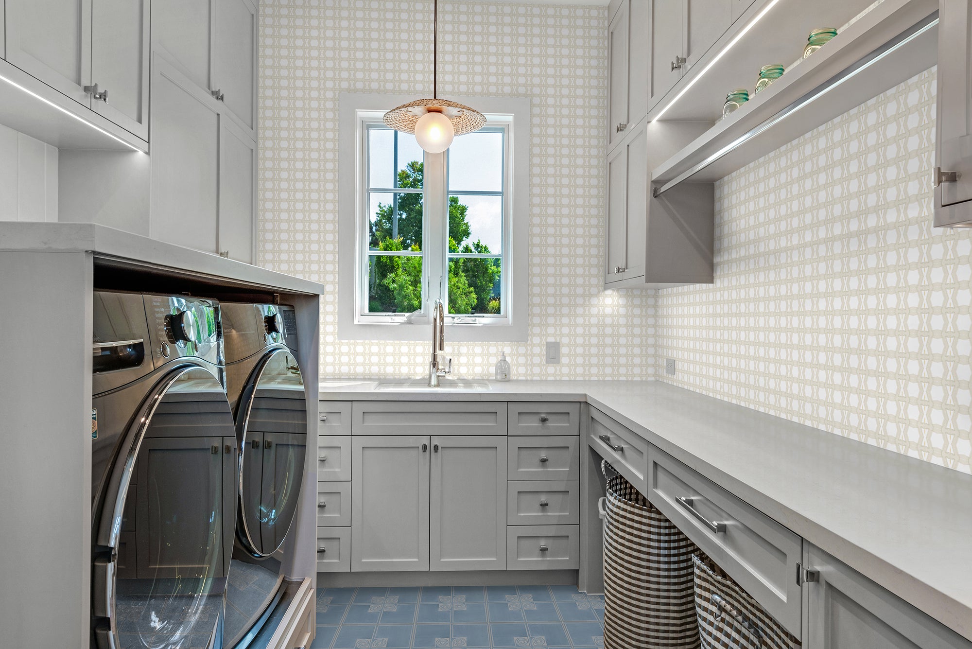 Sustainable LIVDEN Wallpaper Installed in Laundry Room